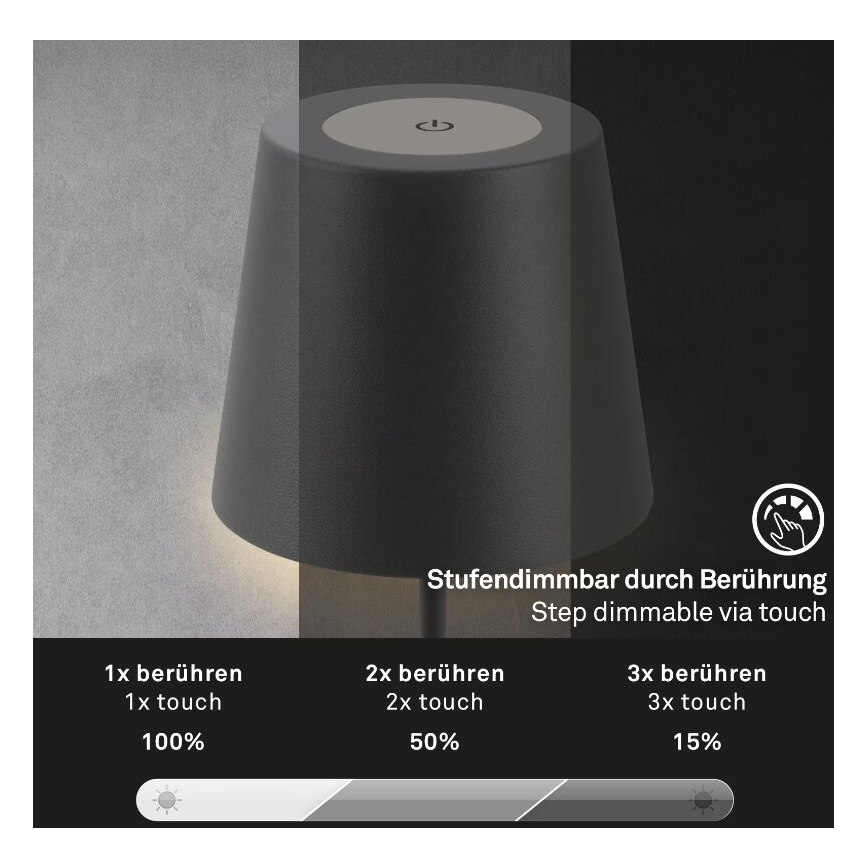 Briloner 7508015 - Candeeiro de mesa LED para exterior com regulação 2em1 LED/2,5W/5V IP44 antracite