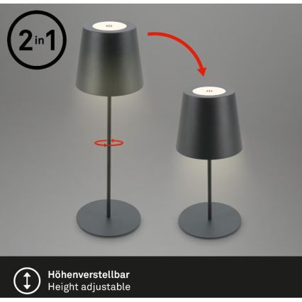 Briloner 7508015 - Candeeiro de mesa LED para exterior com regulação 2em1 LED/2,5W/5V IP44 antracite