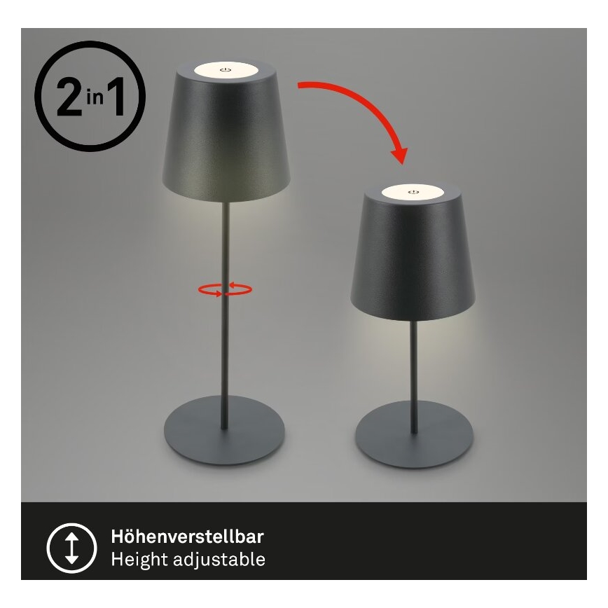 Briloner 7508015 - Candeeiro de mesa LED para exterior com regulação 2em1 LED/2,5W/5V IP44 antracite