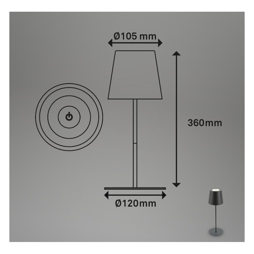Briloner 7508015 - Candeeiro de mesa LED para exterior com regulação 2em1 LED/2,5W/5V IP44 antracite