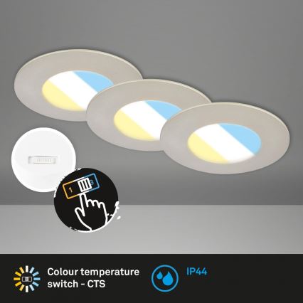 Briloner 7598032 - CONJUNTO 3x Focos de encastrar LED para casa de banho  LED/4,9W/230V IP44 2700/4000/6500K cromado mate