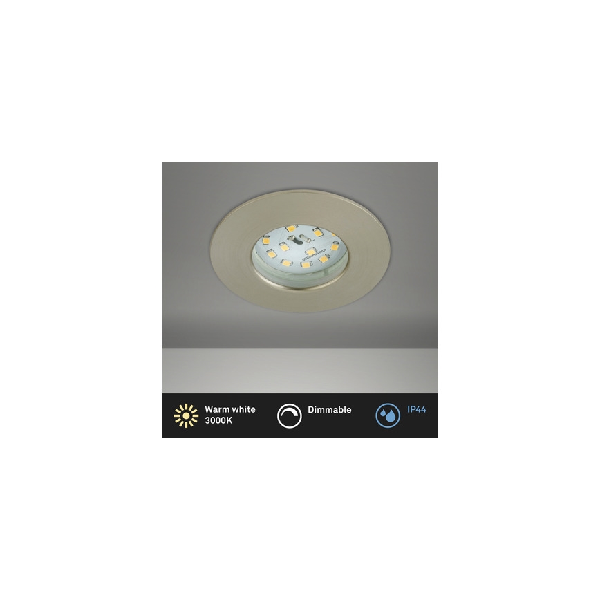 Briloner 8316-012 - Luminária de embutir para casa de banho, dimerizável, LED 5,5W, 230V, IP44, acabamento cromado fosco