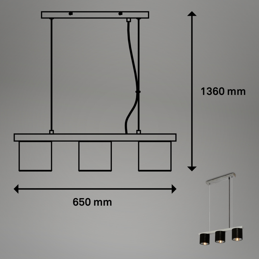 Briloner - Candelabro suspenso LURI 3xE14/25W/230V árvore da borracha