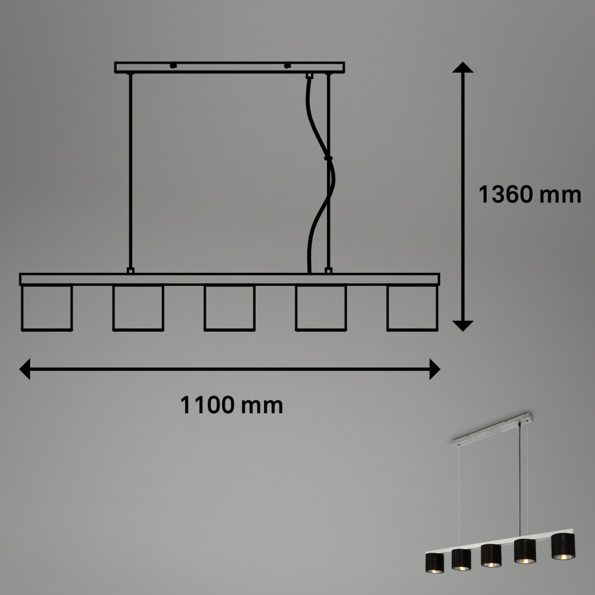 Briloner - Candelabro suspenso LURI 5xE14/25W/230V árvore da borracha
