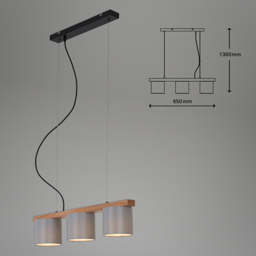 Briloner - Candelabro suspenso RHON 3xE14/25W/230V árvore da borracha