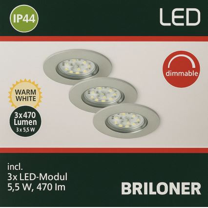 Briloner - CONJUNTO 3x Focos de encastrar LED para casa de banho com regulação LED/5,5W/230V IP44
