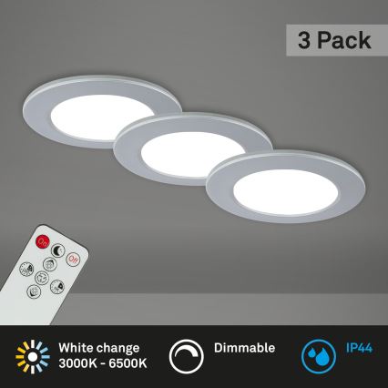 Briloner - CONJUNTO 3x Foco de encastrar de casa de banho LED com regulação LED/4,8W/230V 3000-6500K IP44 + controlo remoto