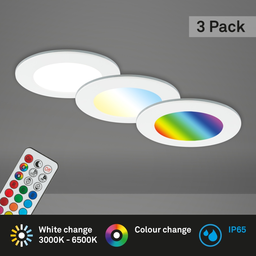 Briloner - CONJUNTO 3x RGBW Foco de encastrar de casa de banho LED com regulação LED/4,8W/230V 3000-6500K IP65 + controlo remoto