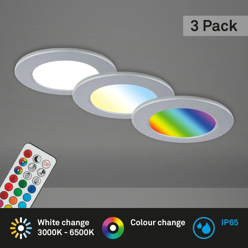 Briloner - CONJUNTO 3x LED RGBW Foco de encastrar de casa de banho com regulação LED/4,8W/230V 3000-6500K IP65 + controlo remoto