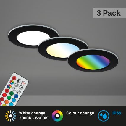 Briloner - CONJUNTO 3x LED RGBW Foco de encastrar de casa de banho com regulação LED/4,8W/230V 3000-6500K IP65 + controlo remoto