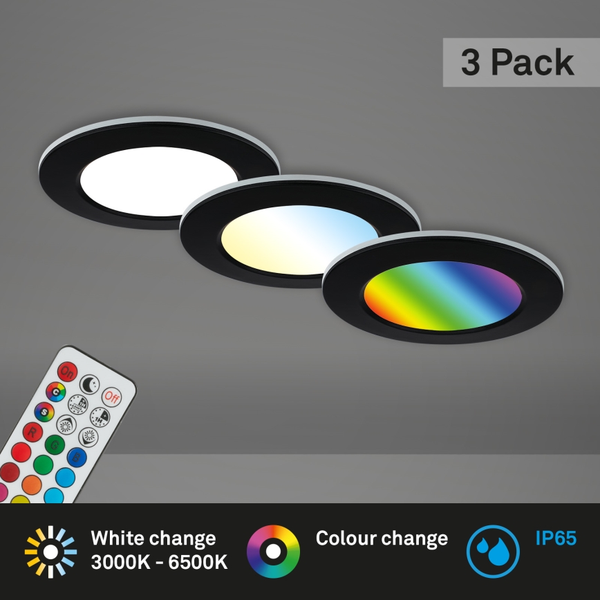 Briloner - CONJUNTO 3x LED RGBW Foco de encastrar de casa de banho com regulação LED/4,8W/230V 3000-6500K IP65 + controlo remoto