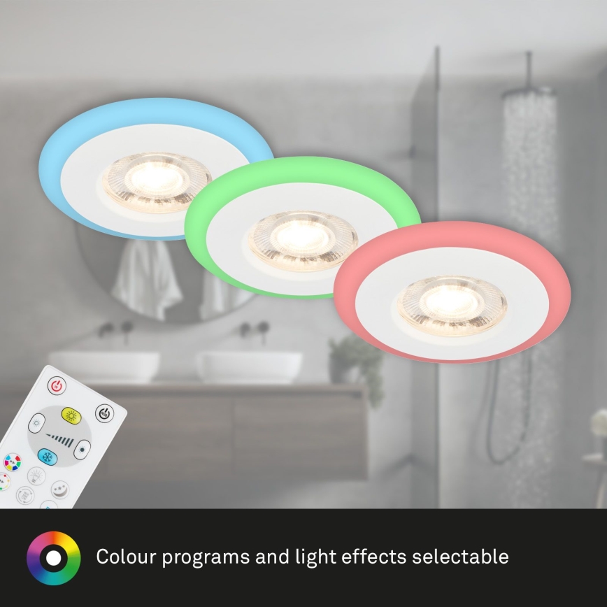 Briloner - CONJUNTO 3x LED RGBW Foco de encastrar de casa de banho com regulação LED/5W/230V 3000-6500K IP44 + controlo remoto