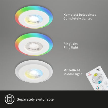 Briloner - CONJUNTO 3x LED RGBW Foco de encastrar de casa de banho com regulação LED/5W/230V 3000-6500K IP44 + controlo remoto