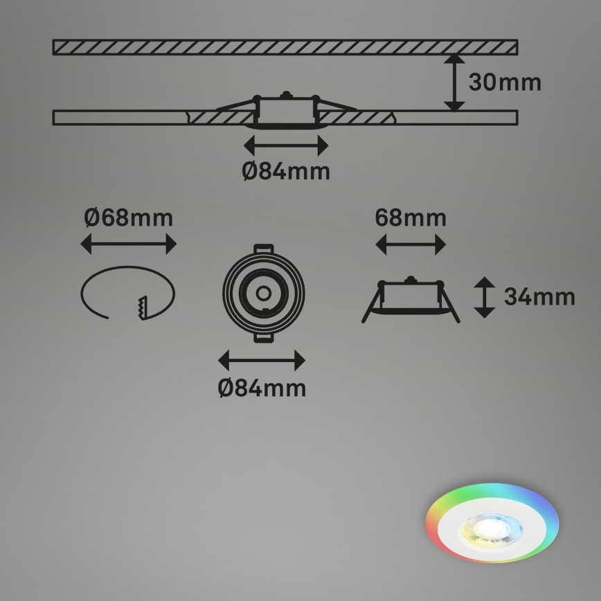 Briloner - CONJUNTO 3x LED RGBW Foco de encastrar de casa de banho com regulação LED/5W/230V 3000-6500K IP44 + controlo remoto