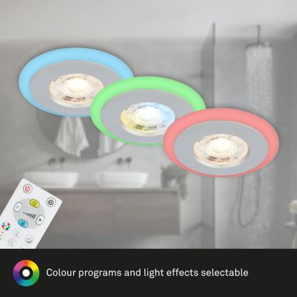 Briloner - CONJUNTO 3x LED RGBW Foco de encastrar de casa de banho com regulação LED/5W/230V 3000-6500K IP44 + controlo remoto