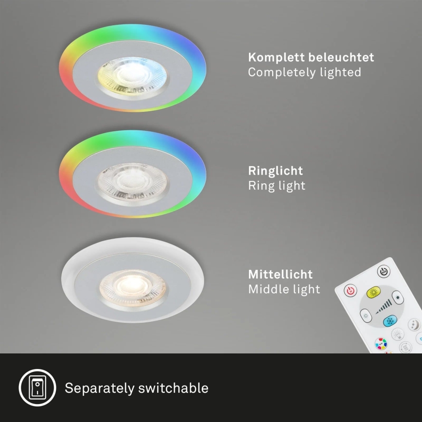 Briloner - CONJUNTO 3x LED RGBW Foco de encastrar de casa de banho com regulação LED/5W/230V 3000-6500K IP44 + controlo remoto