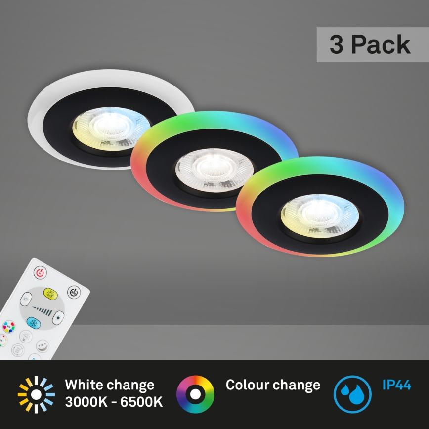 Briloner - CONJUNTO 3x LED RGBW Foco de encastrar de casa de banho com regulação LED/5W/230V 3000-6500K IP44 + controlo remoto