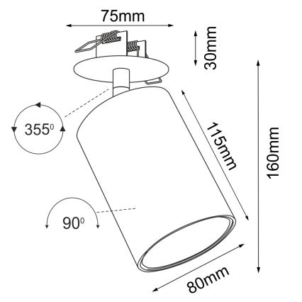 Brosline - Spot de embutir 1xGU10/10W/230V preto