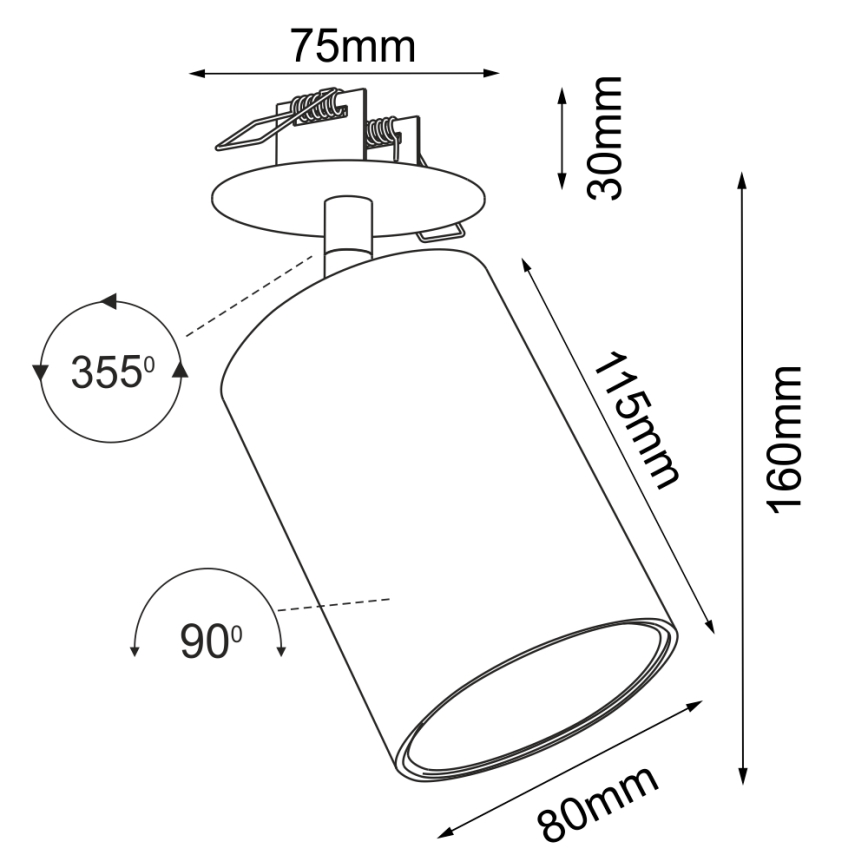 Brosline - Spot de embutir 1xGU10/10W/230V preto