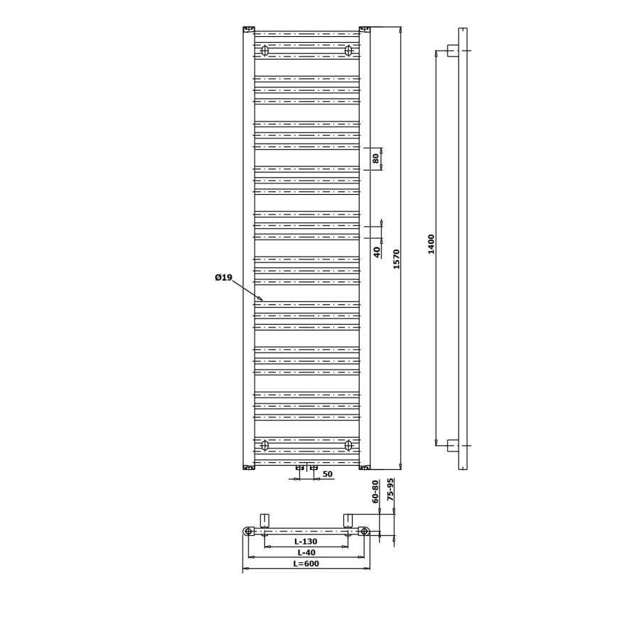 Bruckner - Radiador para casa de banho ALBRECHT 765W/230V 60x157 cm branco