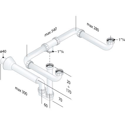 Bruckner - Válvula para lavatório duplo mobiliário MOSQUITO DN40 branco
