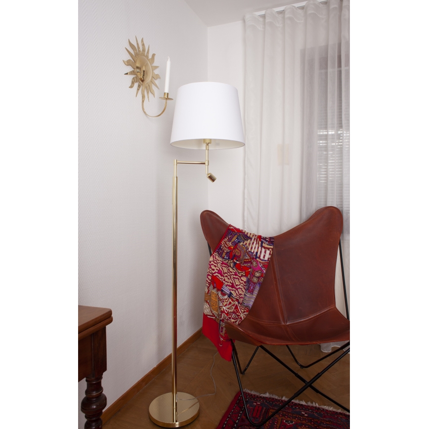 ByRydens - Candeeiro de chão LED ORLANDO 1xE27/5W/230V + LED/3W branco/dourado diâmetro 36 cm