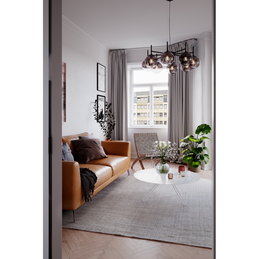 ByRydens - Candeeiro suspenso BOYLE 8xE27/5W/230V fumado/preto diâmetro 83 cm