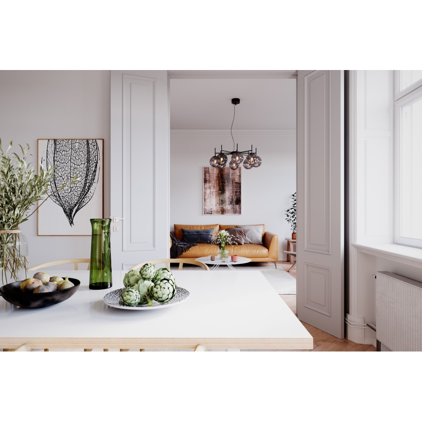 ByRydens - Candeeiro suspenso BOYLE 8xE27/5W/230V fumado/preto diâmetro 83 cm