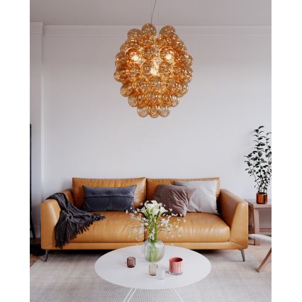 ByRydens - Candeeiro suspenso DELUXE 4xE14/5W/230V fumado/castanho diâmetro 64 cm