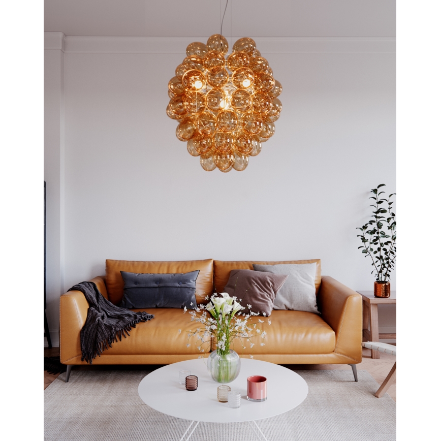 ByRydens - Candeeiro suspenso DELUXE 4xE14/5W/230V fumado/castanho diâmetro 64 cm