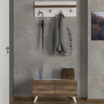 Cabide de parede LORES 29,5x80 cm + armário de sapatos 41,5x80 cm castanho/branco