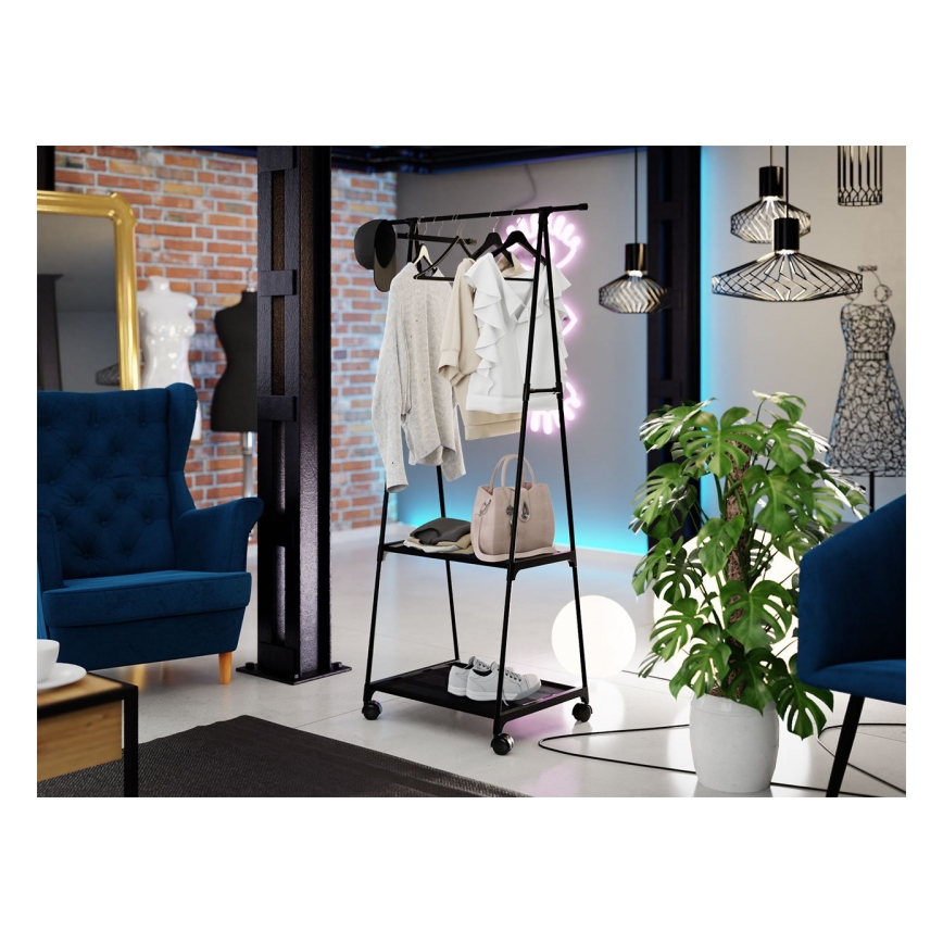 Cabide metálico com prateleiras OLAZEN 157x85 cm preto