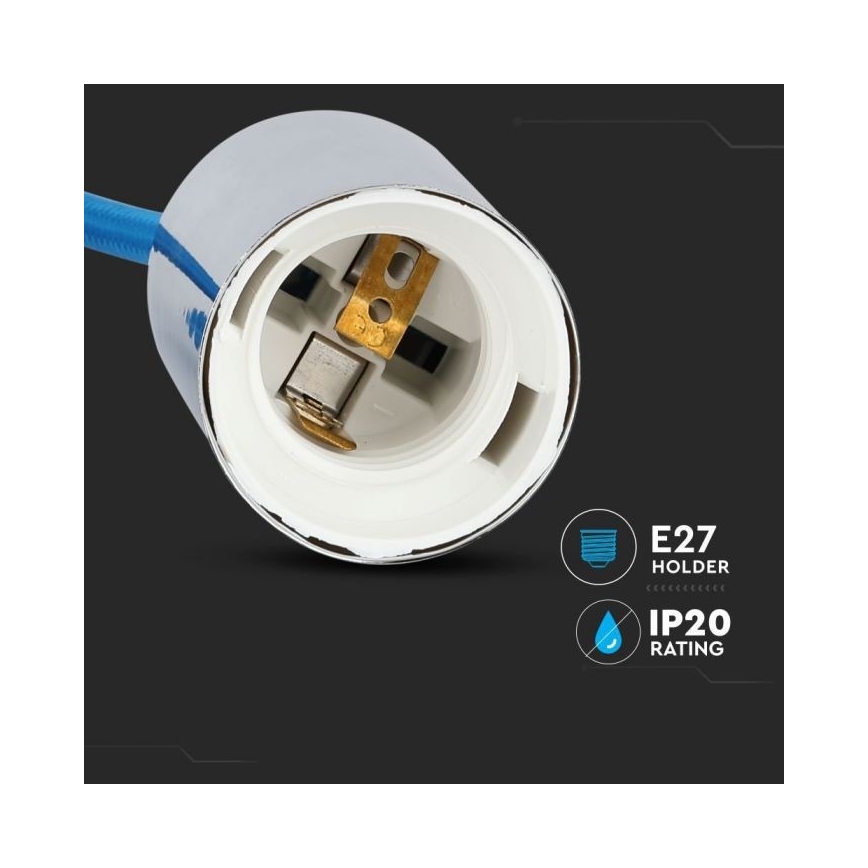 Cabo de carregamento 1xE27/60W/230V azul/cromado brilhante