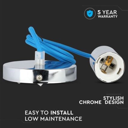 Cabo de carregamento 1xE27/60W/230V azul/cromado brilhante