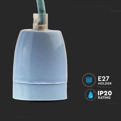 Cabo de carregamento 1xE27/60W/230V azul/porcelana