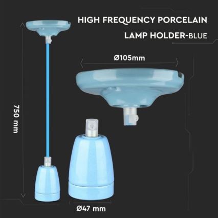 Cabo de carregamento 1xE27/60W/230V azul/porcelana