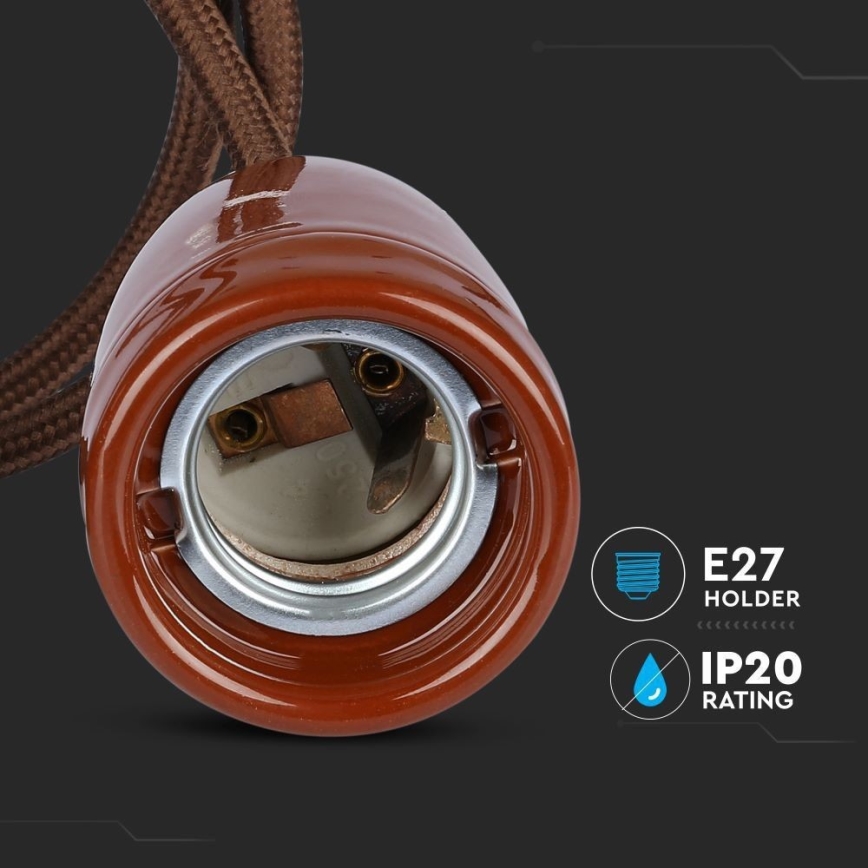 Cabo de carregamento 1xE27/60W/230V castanho/porcelana