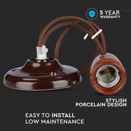 Cabo de carregamento 1xE27/60W/230V castanho/porcelana