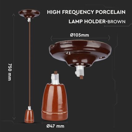 Cabo de carregamento 1xE27/60W/230V castanho/porcelana
