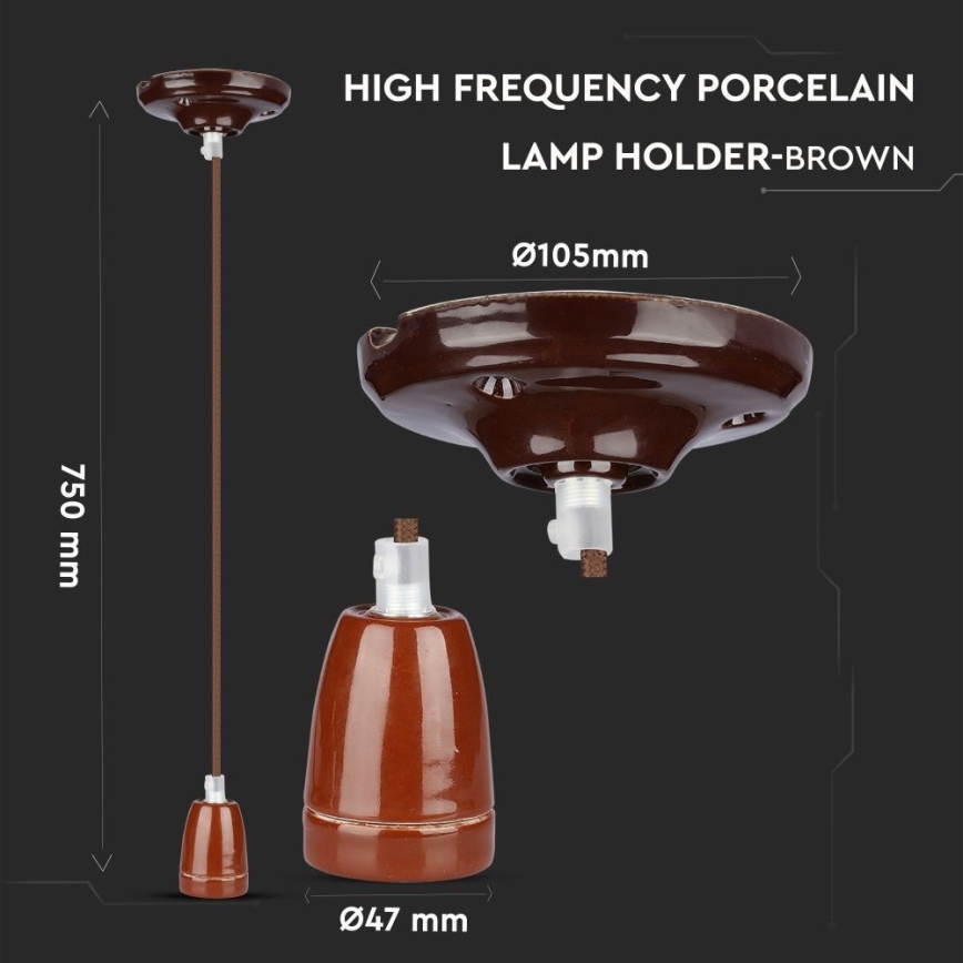Cabo de carregamento 1xE27/60W/230V castanho/porcelana