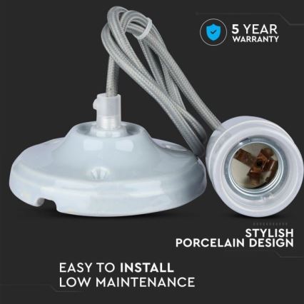 Cabo de carregamento 1xE27/60W/230V cinzento/porcelana