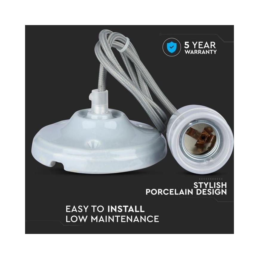 Cabo de carregamento 1xE27/60W/230V cinzento/porcelana