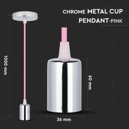 Cabo de carregamento 1xE27/60W/230V rosa claro/cromado brilhante