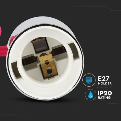 Cabo de carregamento 1xE27/60W/230V rosa escuro/cromado brilhante