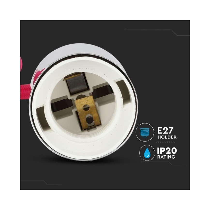 Cabo de carregamento 1xE27/60W/230V rosa escuro/cromado brilhante