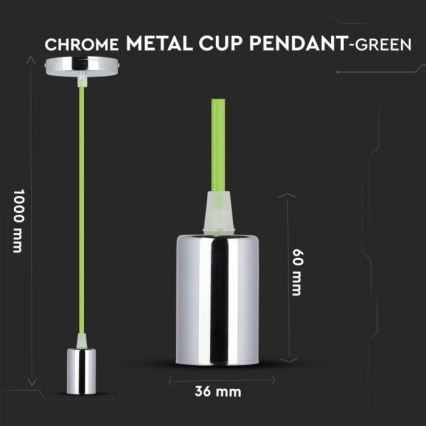Cabo de carregamento 1xE27/60W/230V verde/cromado brilhante