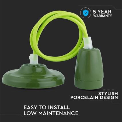 Cabo de carregamento 1xE27/60W/230V verde/porcelana