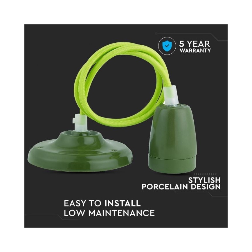 Cabo de carregamento 1xE27/60W/230V verde/porcelana