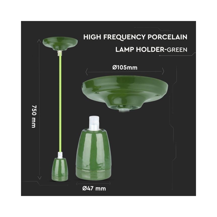 Cabo de carregamento 1xE27/60W/230V verde/porcelana