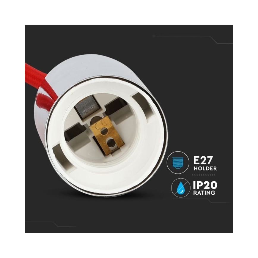 Cabo de carregamento 1xE27/60W/230V vermelho/cromado brilhante